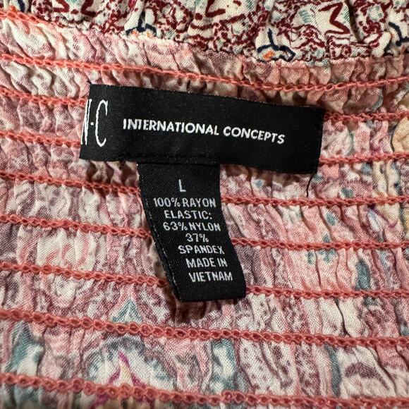 INC Large Cropped Top Geometric Smocked Off-Shoulder Ruffled Balloon Sleeves - Picture 8 of 9